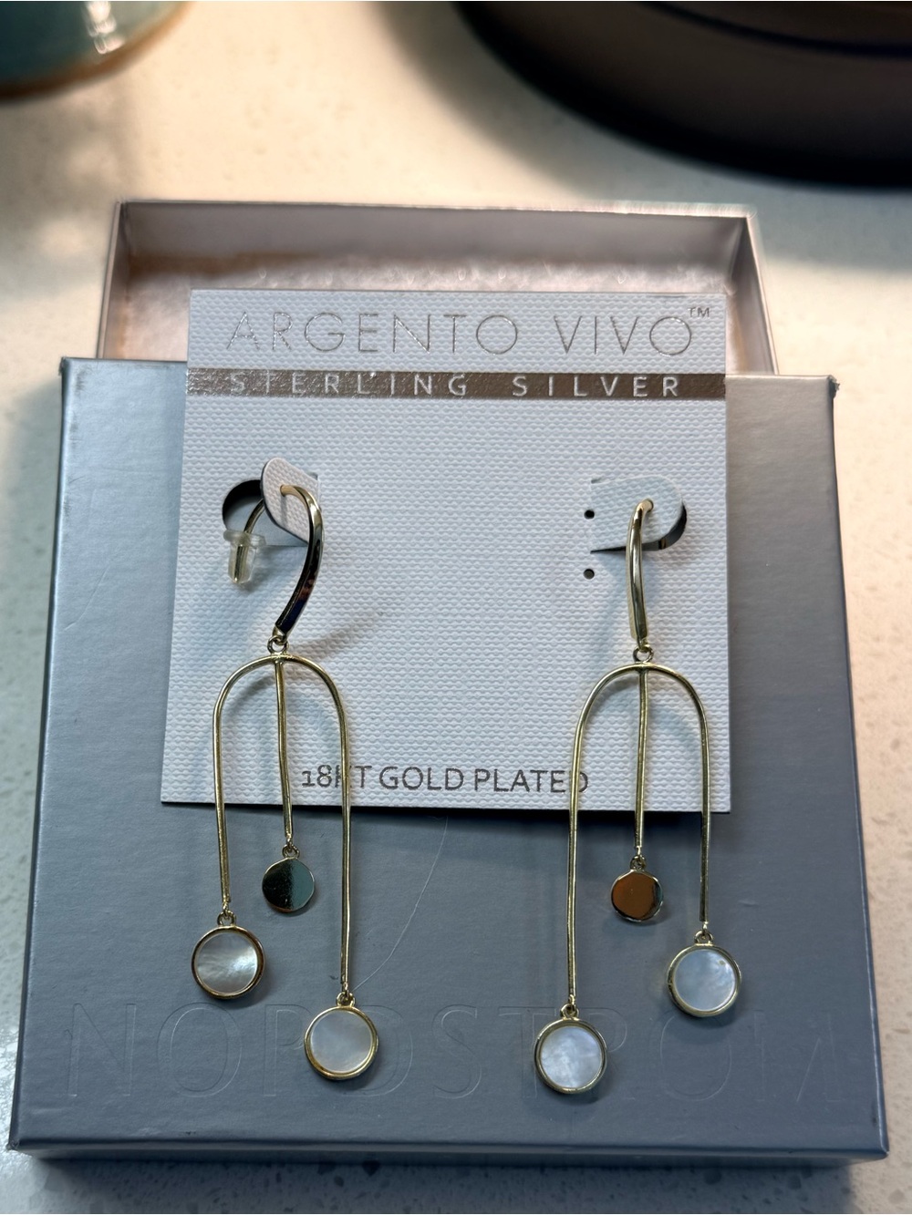 Argento Vivo Gold-Tone Dangle Earrings with Mother of Pearl Discs